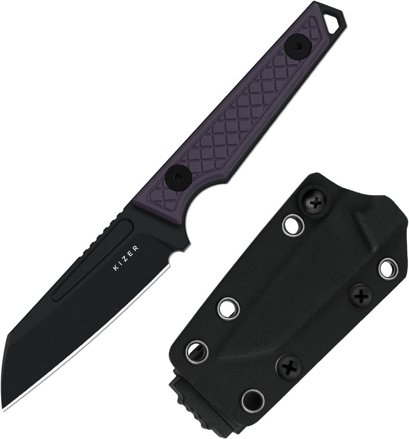 KIZER Phasmids Fixed Blade Knife with Sheath, 2.78" AEB-L Steel Blade, Full Tang Camping Knife with Purple G10 Handle, EDC Knives for Hiking 1079A1 - Image 1
